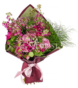 Bouquet of anemones, matthiola, chrysanthemums and roses